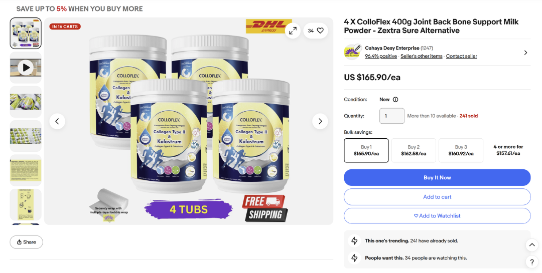 ColloFlex sales proof example from eBay
