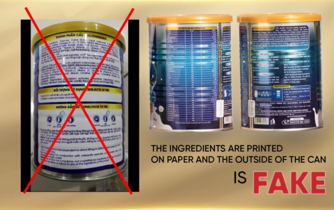 Example image showing counterfeit product differences