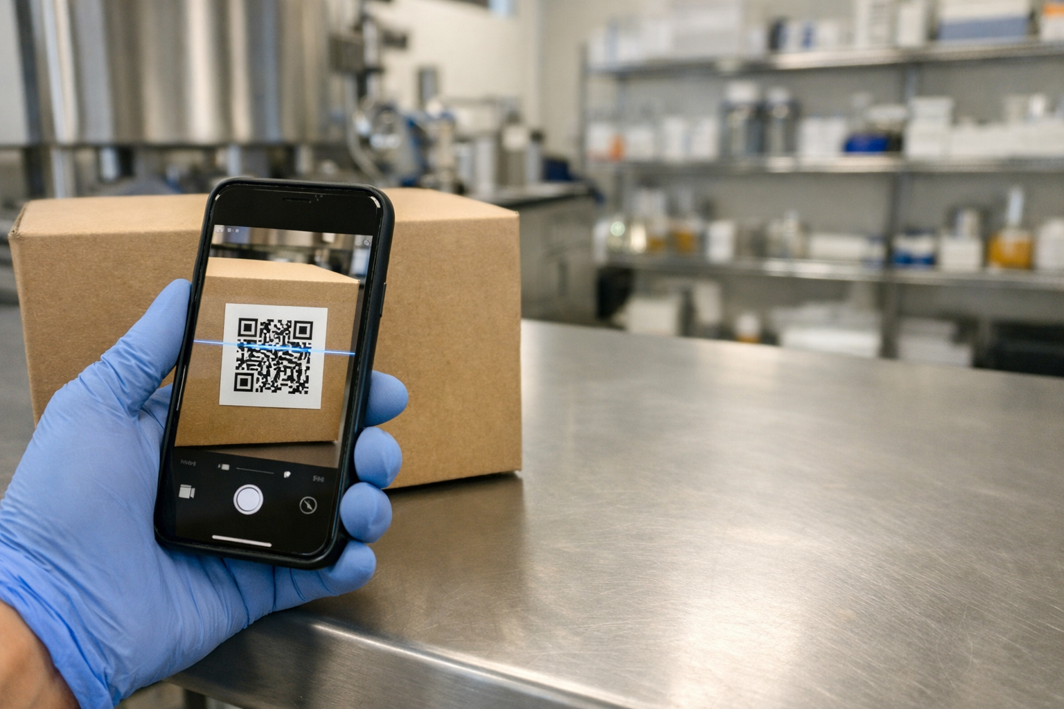 Product verification concept: scanning QR code for traceability